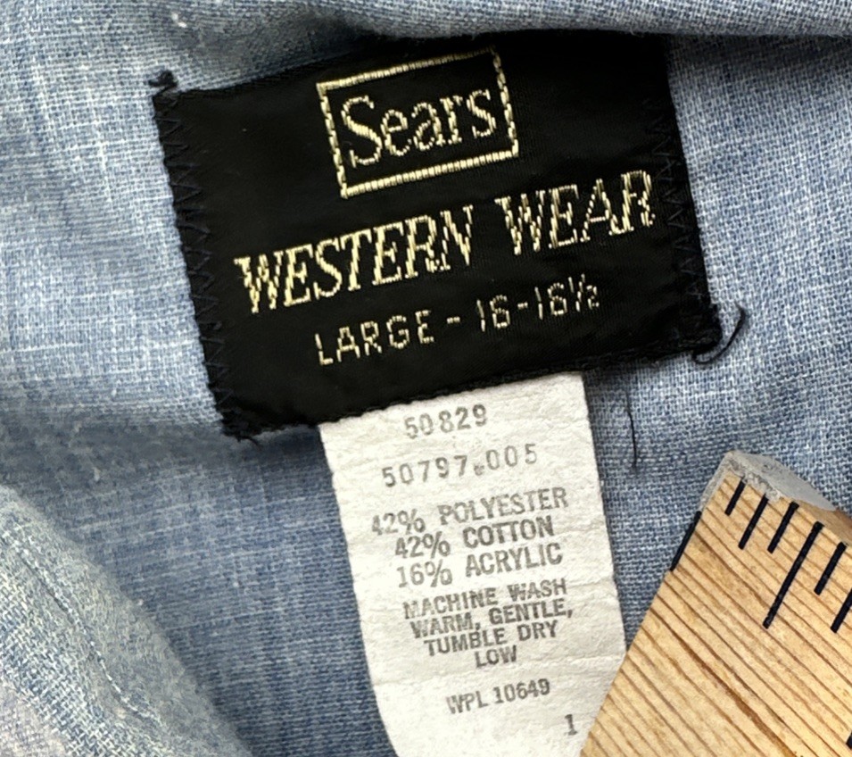 VTG 80s Sears Western Wear Pearl Snap Shirt Womens L Blue Floral Embroidered USA