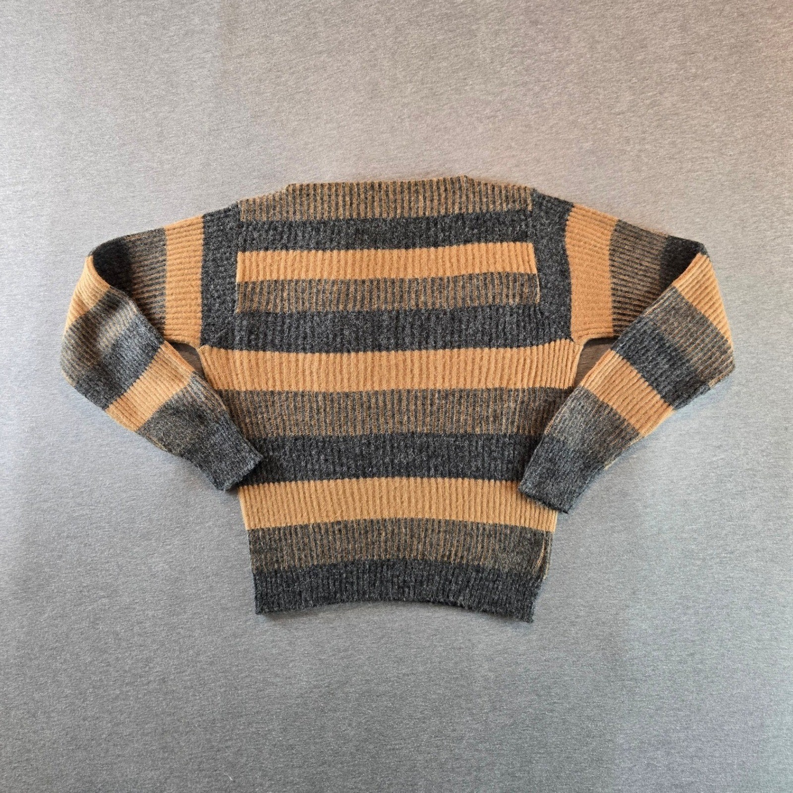 Cape Codder Joan Marie Sweater Women M Grey Tan Wool Striped 1950s True Vintage