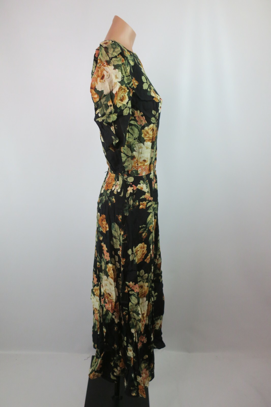 Flare Rayon Sundress Flowy VTG 80s Ed Micahels Sleeveless Floral Fit 7/8 Maxi