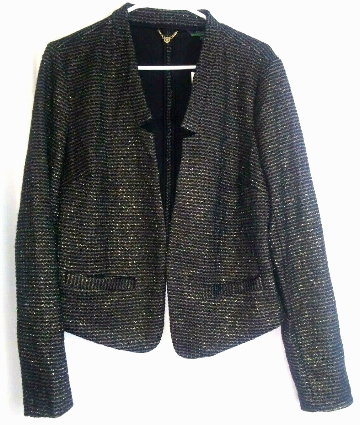 G Wonder Women’s Large Black with Gold Metallic Thread Bolero Jacket NWT