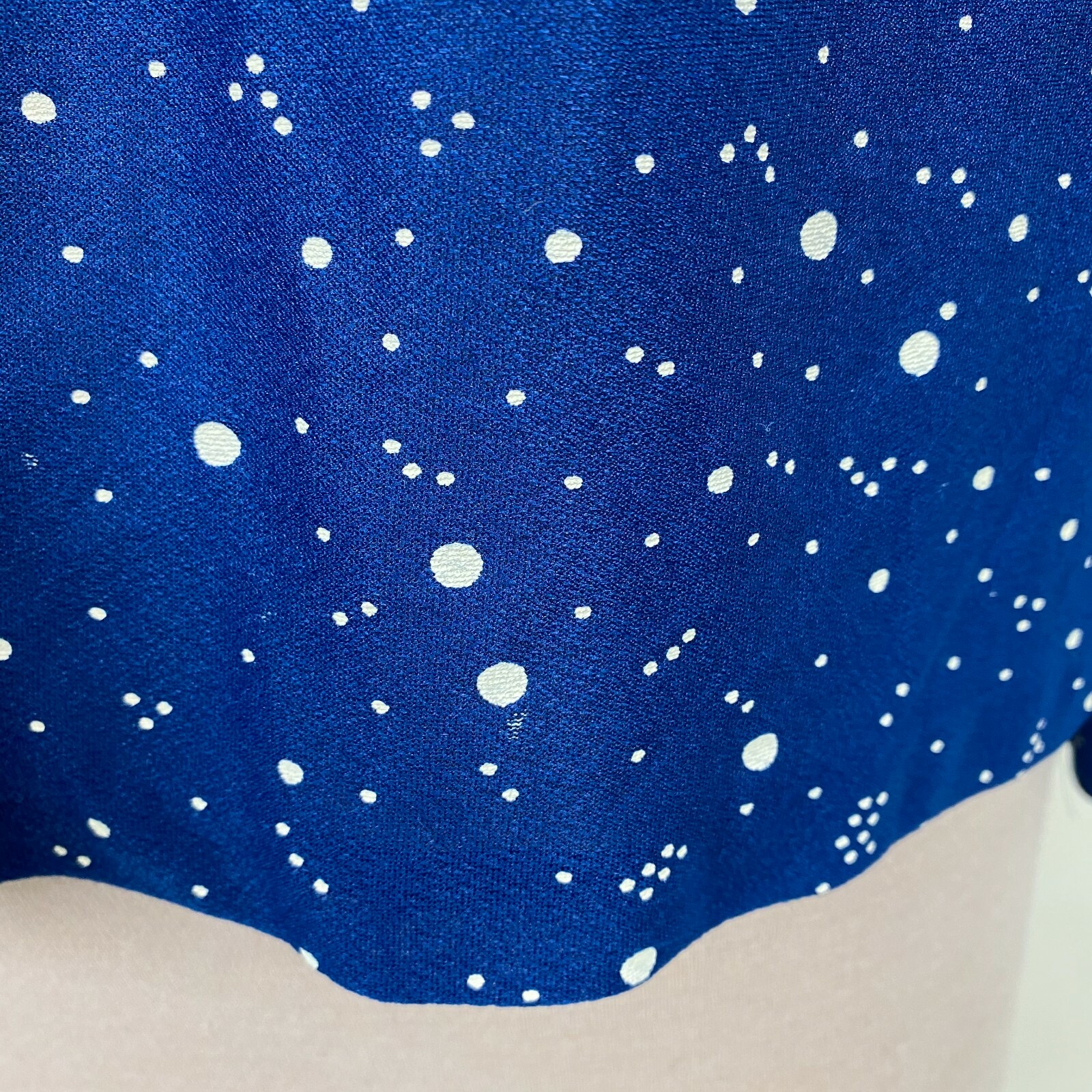 Vintage 70s Polyester Royal Blue & White Polka Dot Button Down Shirt