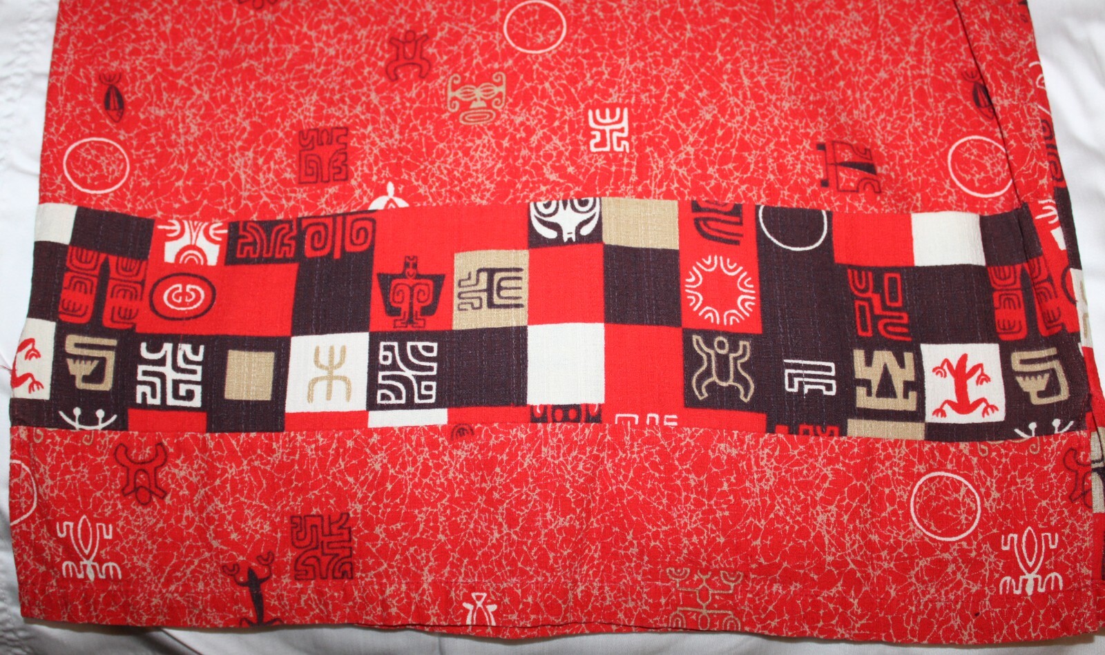 Iolani Hawaiian Shirt Red White and Brown Original Tag 3/4 Sleeve