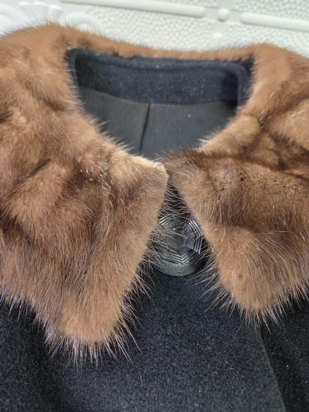 Vintage 40’s-60’s EINIGER Black Wool, Button-Down Fur Trim Collar Swing Coat