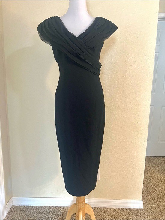 Vintage revival 1950 black cocktail dress Morton Myles crepe crinkled chiffon 8P