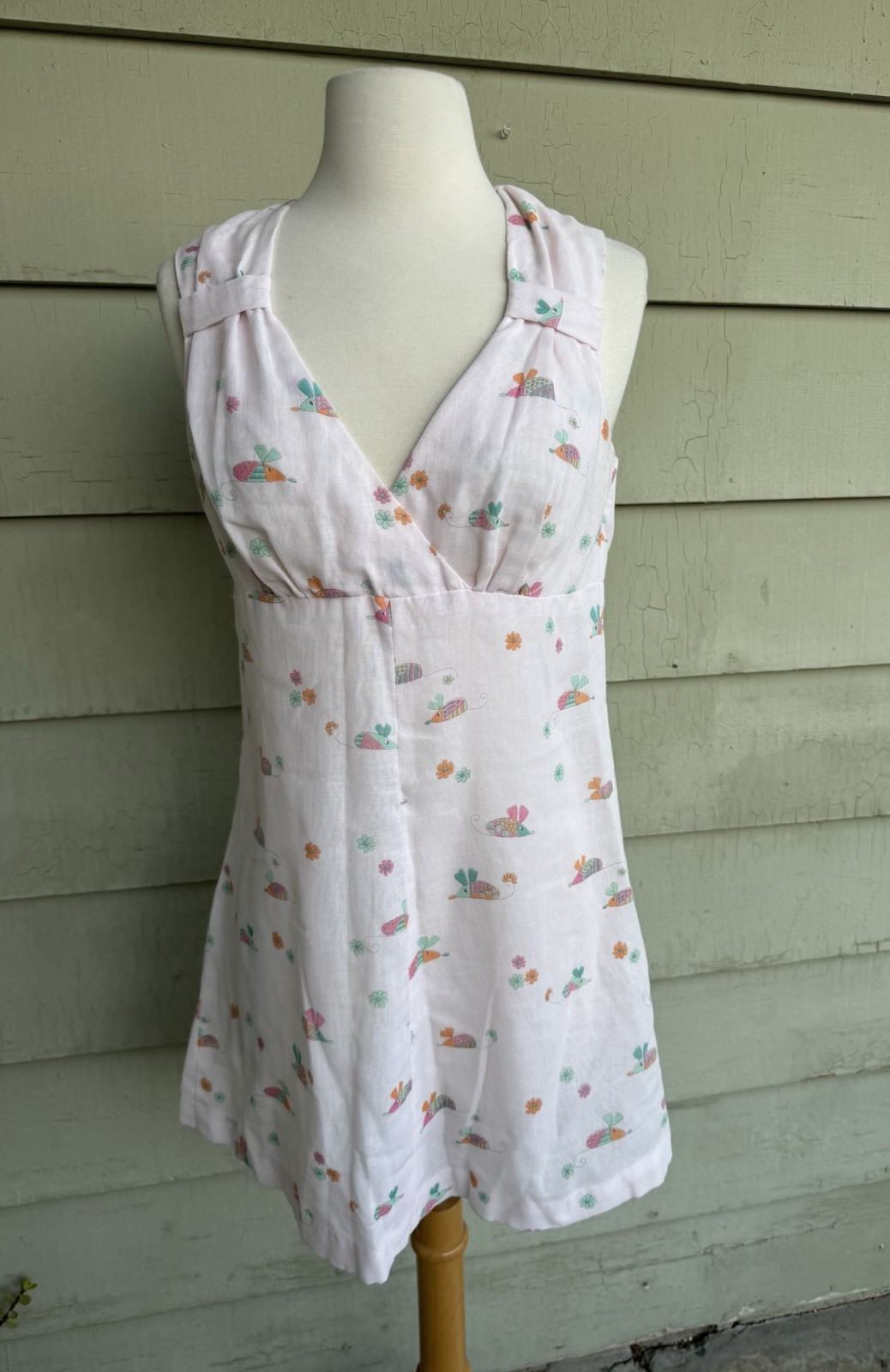 Vtg 70’s Terri Petites Mini Dress Pink Pastel Mouse Flower Print Junior 13 Wmn S