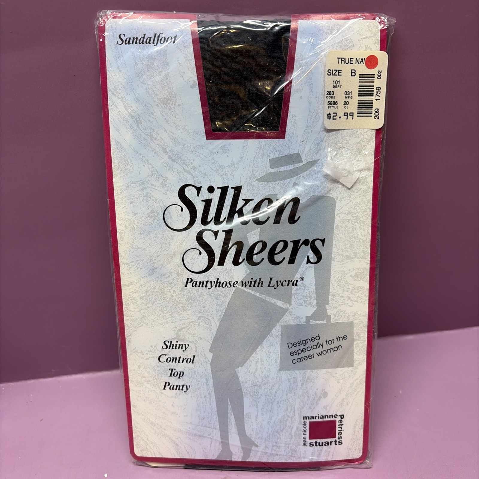 Silken Sheers Pantyhose with Lycra Sandalfoot Size= B True Navy