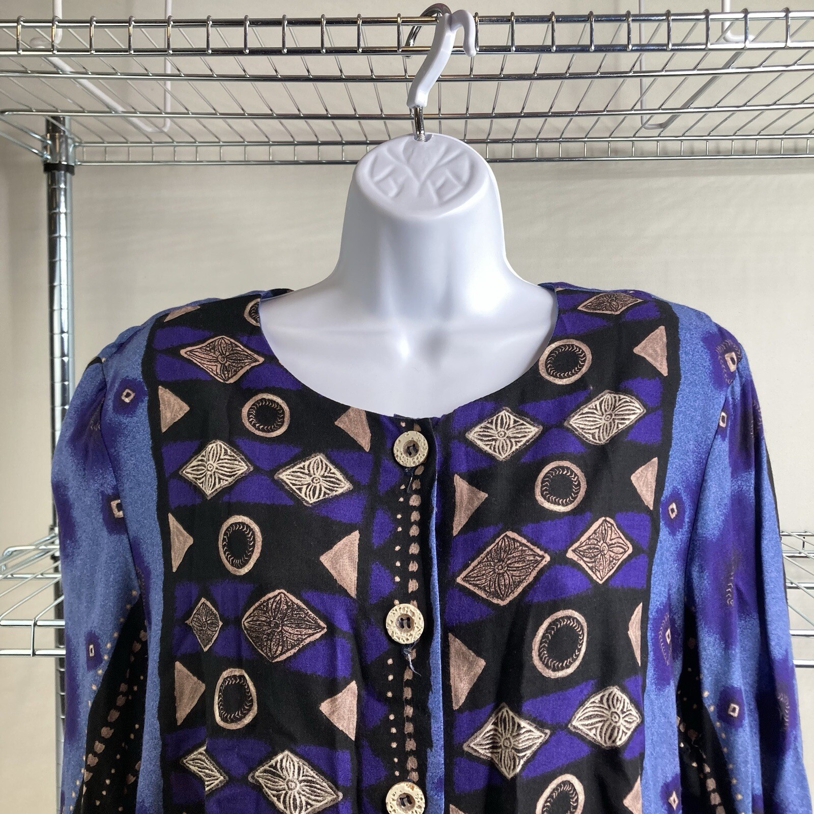 Vtg 90 Ruth Norman Saks Fifth Avenue Purple Tunic Top L Retro Flowy Hostess Glam