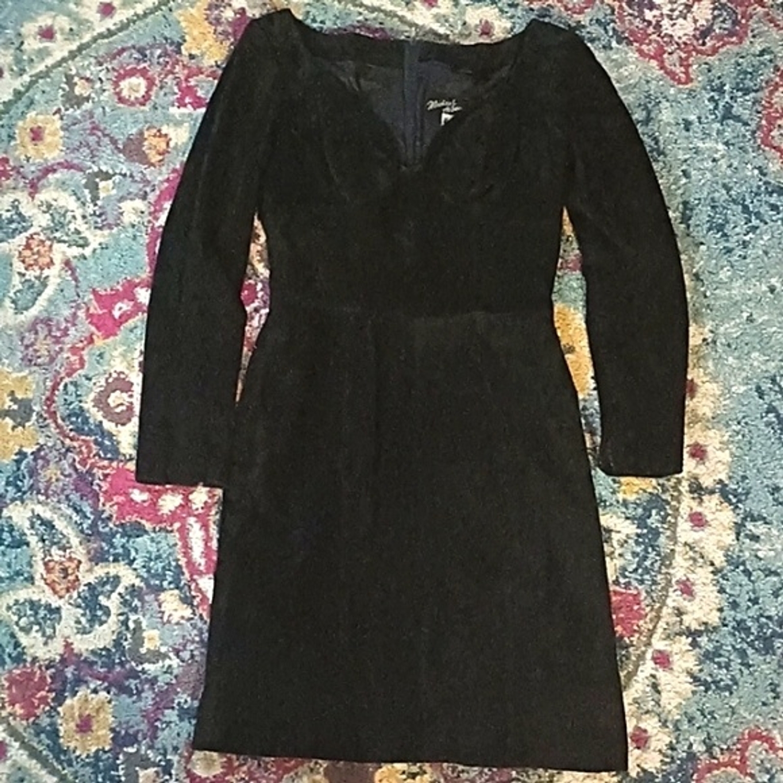 Michael Hoban North Beach Suede Leather Sweetheart Bustier Long Sleeve Dress 6 S