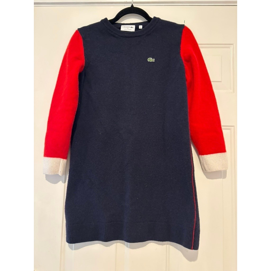 Vintage Lacose sz 36 (4 – 6 U.S.) all wool blue/red long sleeve mini dress HH