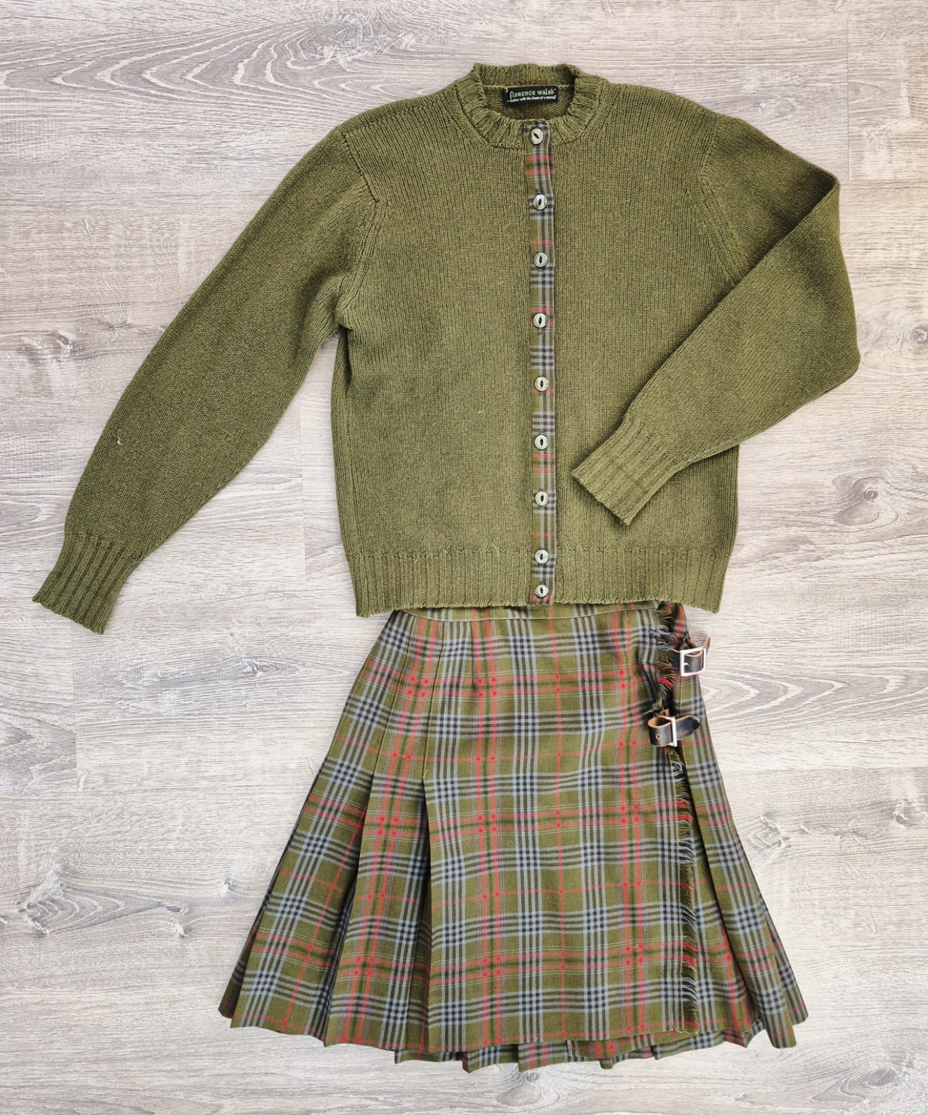 Florence Walsh Sweater And Skirt Green Plaid Vintage Small Medium