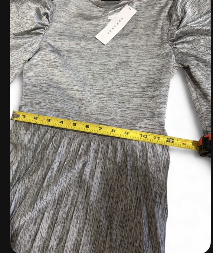 Topshop Gray Heather Mock Neck Puff Sleeve Pleated A-Line Maxi Dress 2