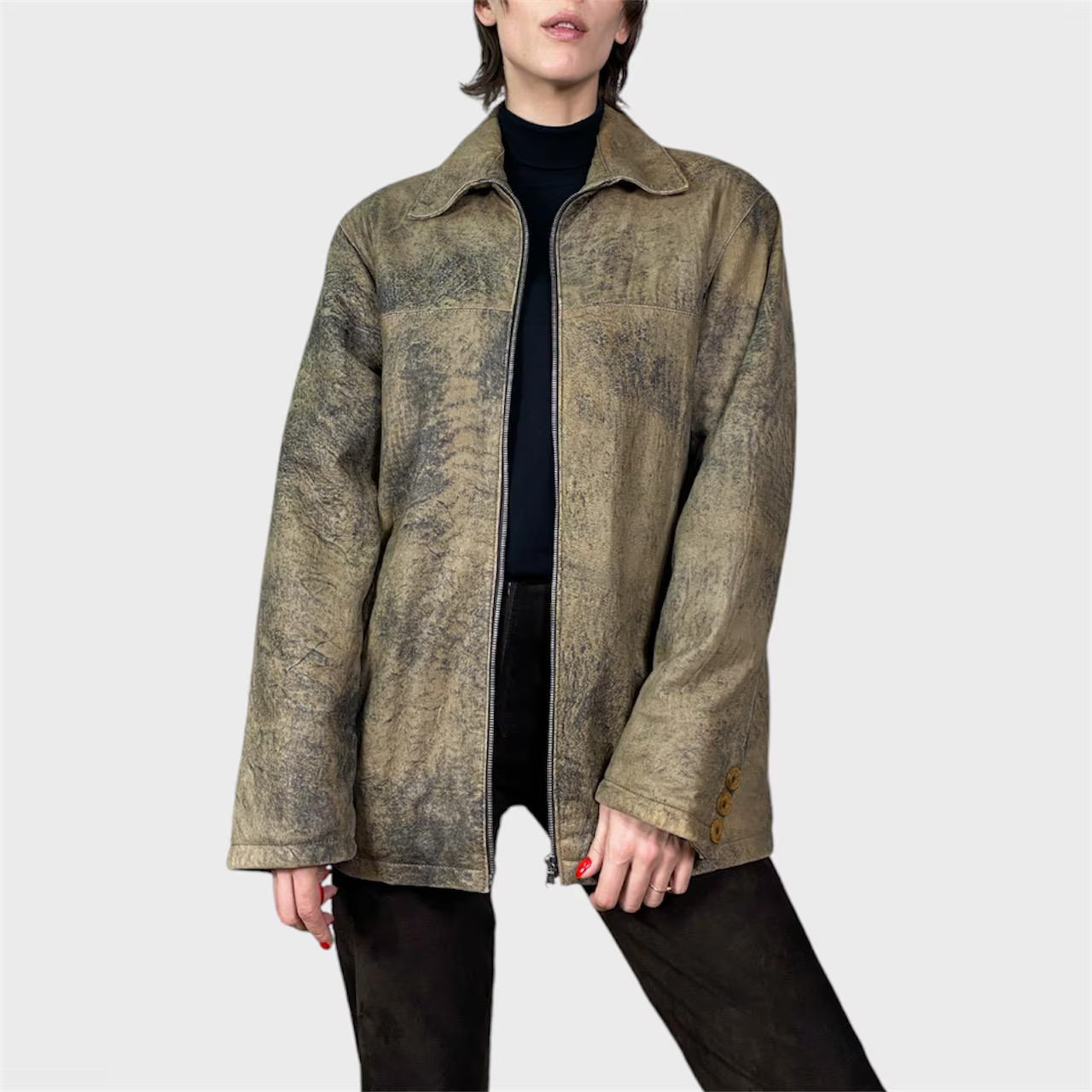 Vintage Distressed Lamb Leather Jacket: Oversized Brown Unisex size US10