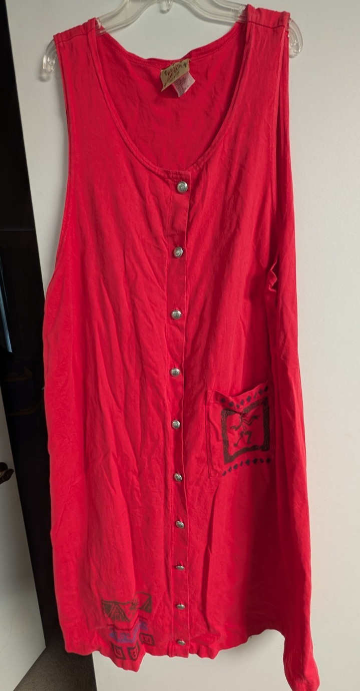 VTG Blue Cactus red jumper Size L Southwest Boho style 10 silver buttons front