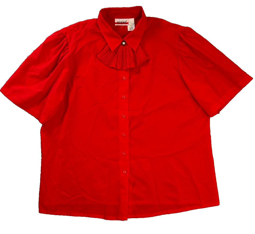 Vintage Bond Blouse Women’s Sz 20W Red Fantail Bow Secretary 70s 80s NWOT