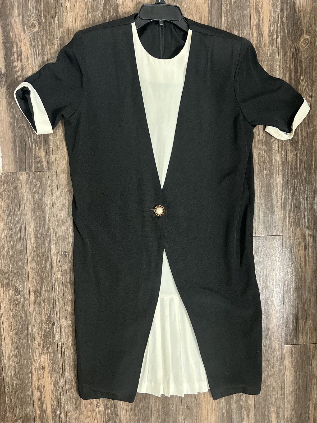 Vintage 80’s Drop Waist Office Midi Dress Petite 6 Black White Made USA