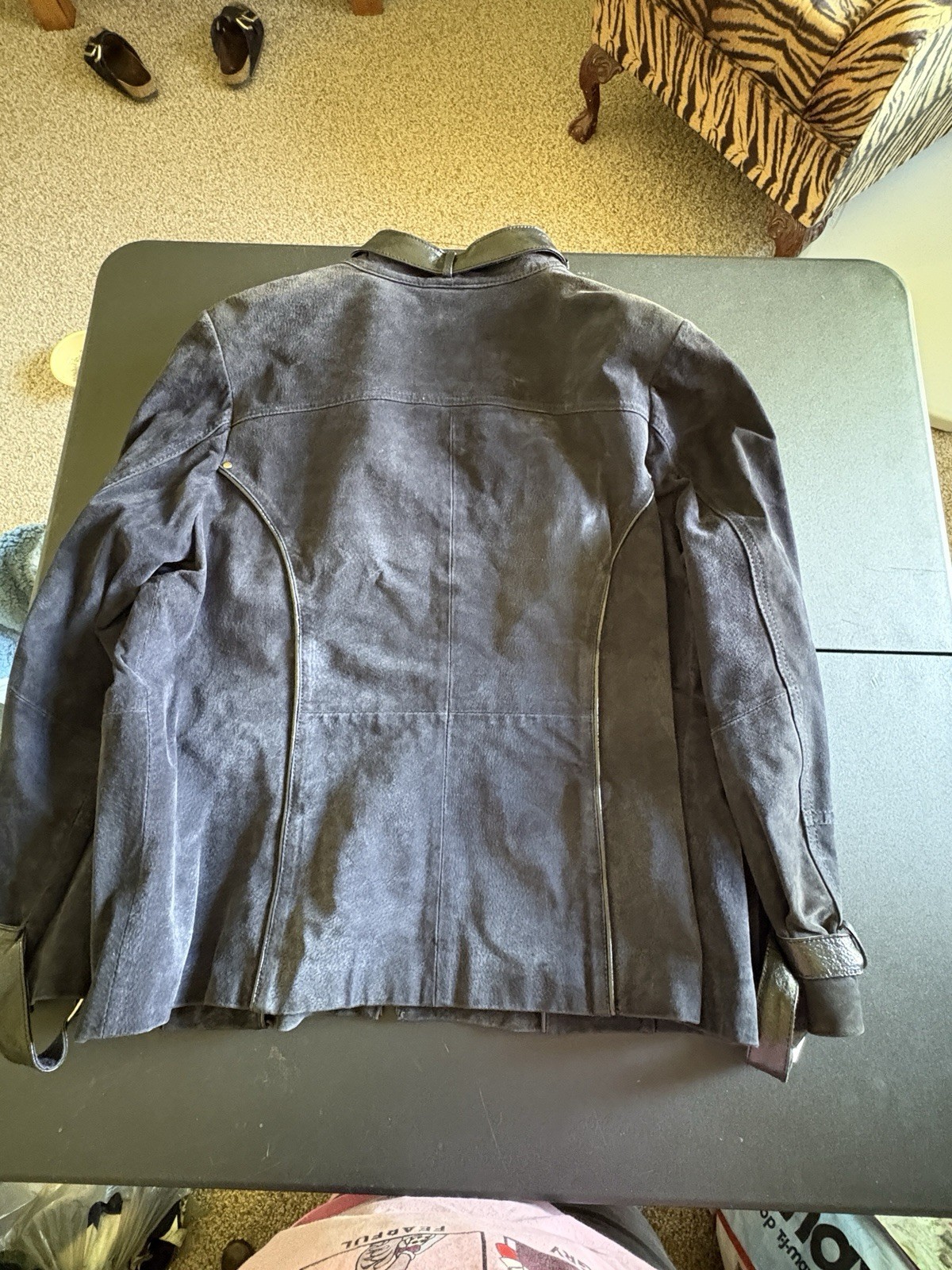 Vintage Bradley Bayou Navy Blue Suede Leather Jacket Plus Size 1X Zipper