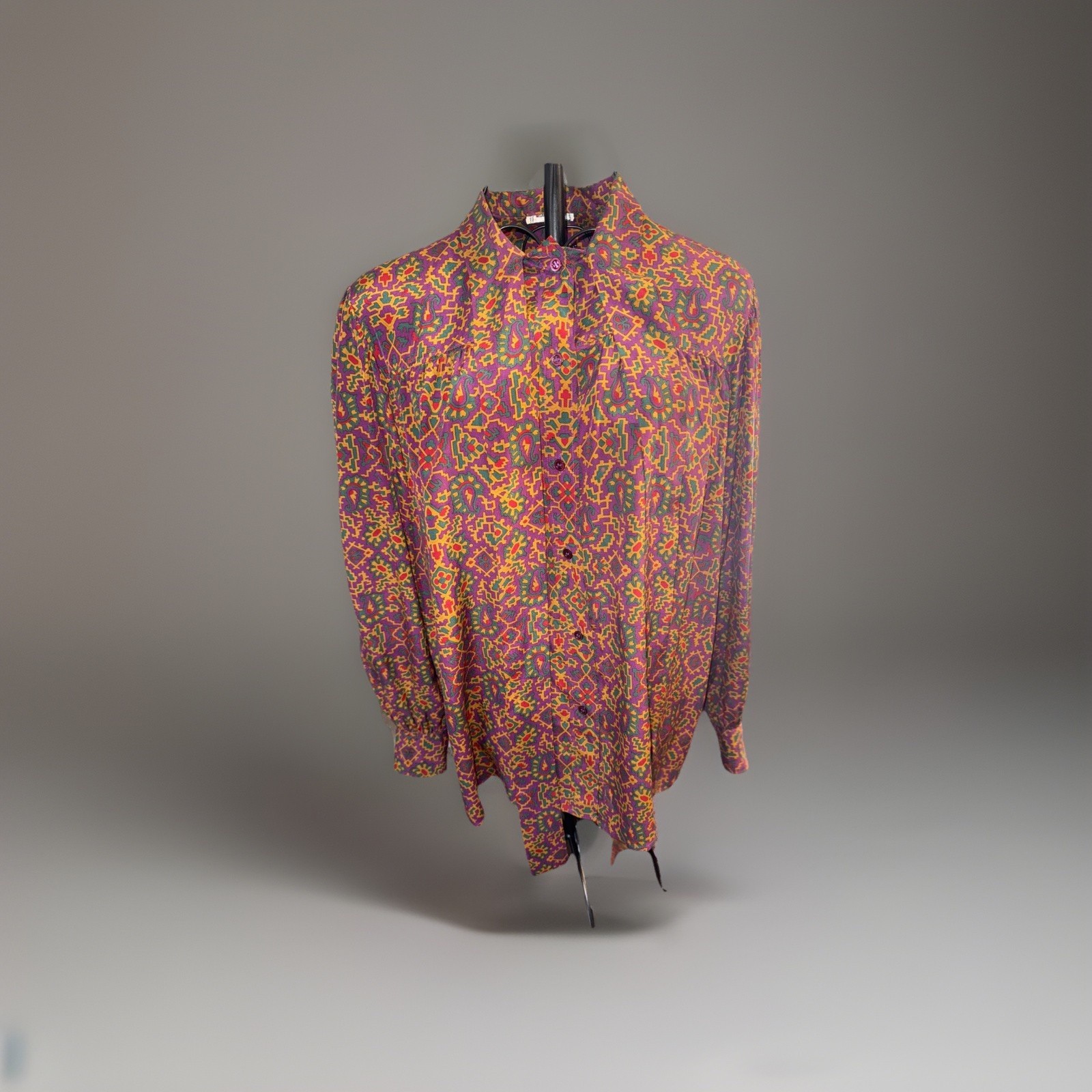 Yves Saint Laurent Vintage Silk Blouse Southwestern Print with Bow Tie Collar