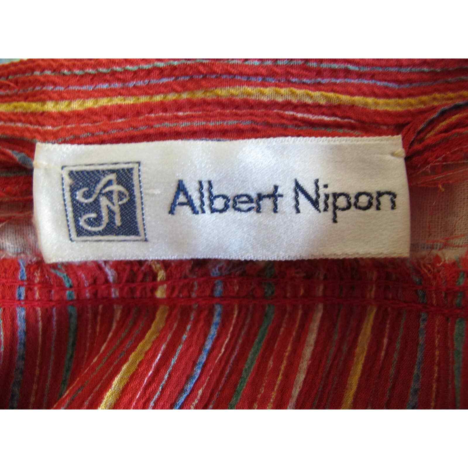 Vintage 80s Albert Nipon Dress XS S – 1970s Red Multicolor Stripe Midi