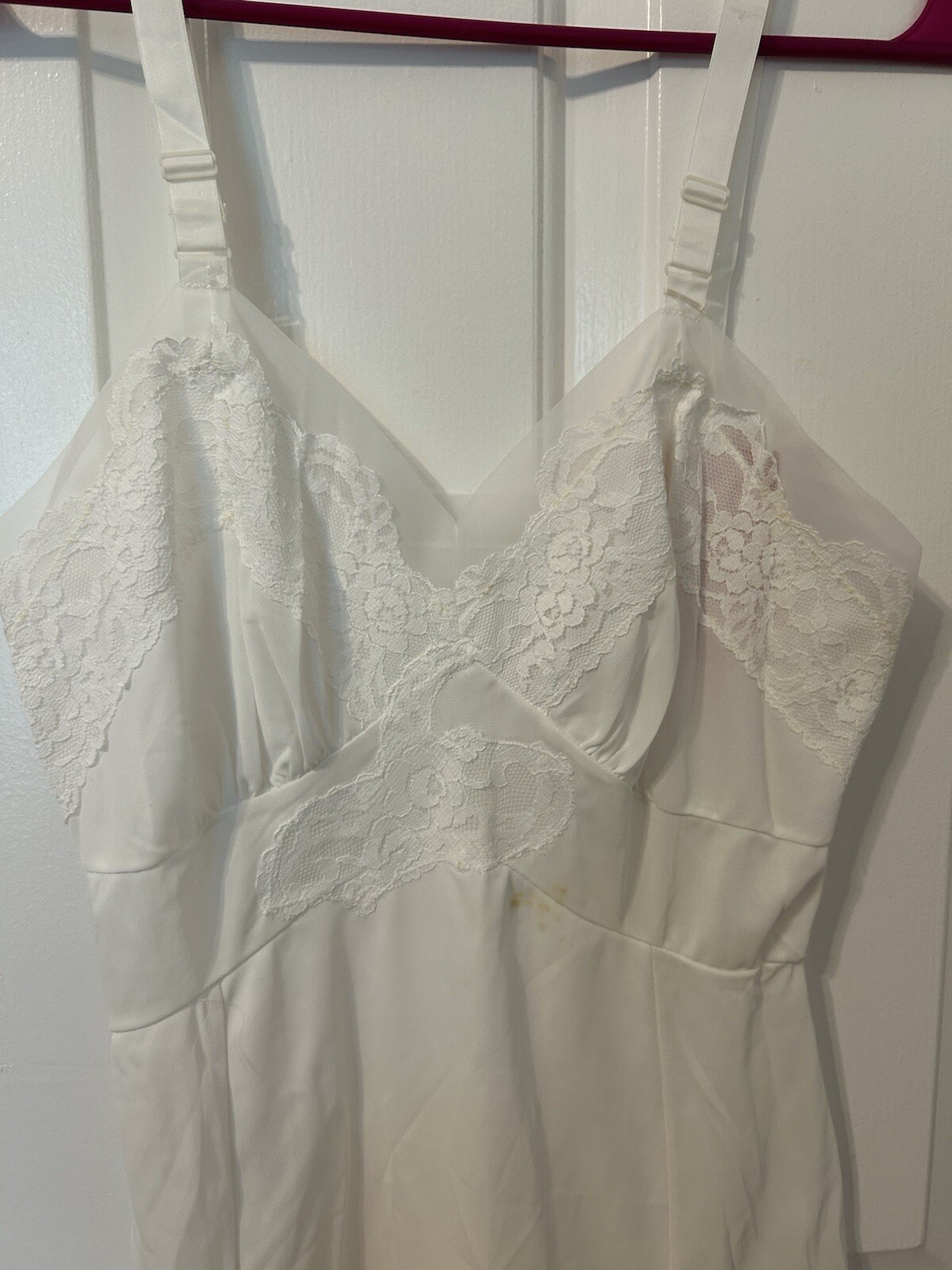 NOS VTG 32 Short S White Tricot Nylon Lace Full Slip Dress Stevens Fabrics Rare