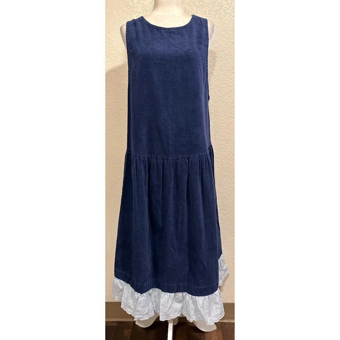 Lady in Waiting Vintage 70s Blue Maternity Eyelet Trim Dress Womens M