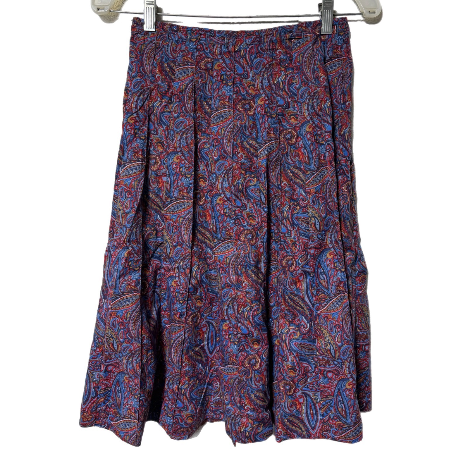 Vtg 60s Herman Geist Jewel Tone Paisley Pleated Button Up Midi Skirt Small 10