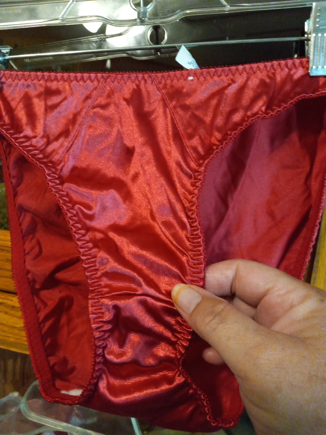 Vintage Panty M Bestfirm Shiny Glossy Satin Red Bikinis Panties Hi Cuts 1980