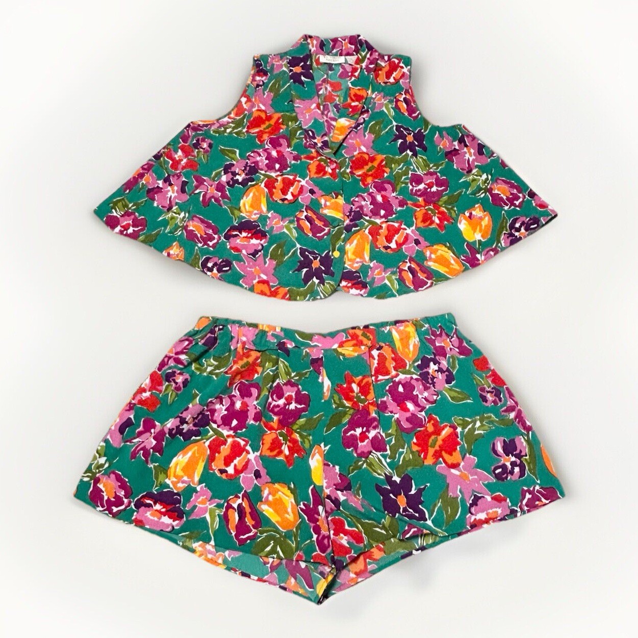 Victorias Secret Gold Label Short Set Med Sleep Lounge Green Floral Vintage 90’s