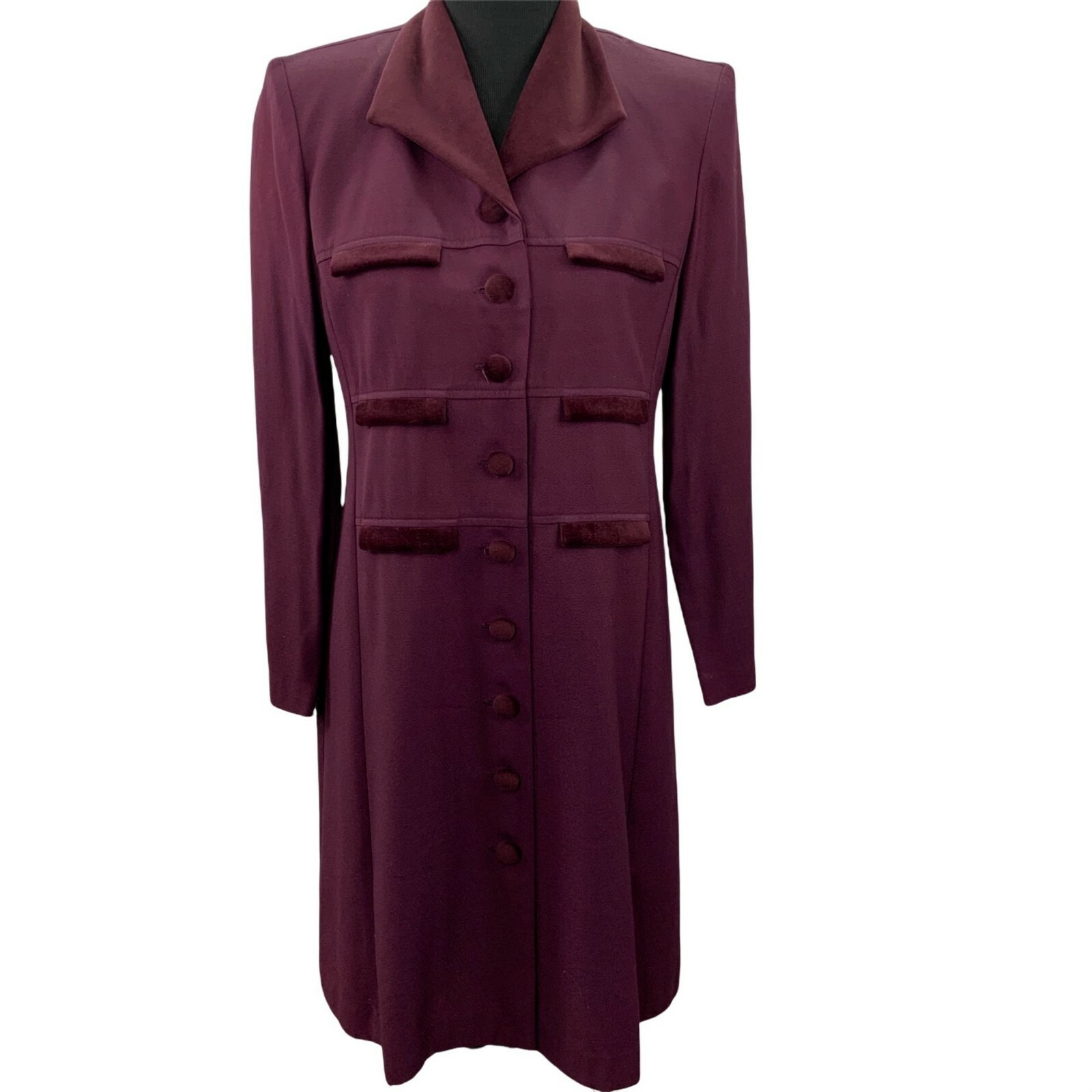 Vintage 80s Dress Shirtdress size 6 Petite Lois Snyder Dani Max Burgundy Button