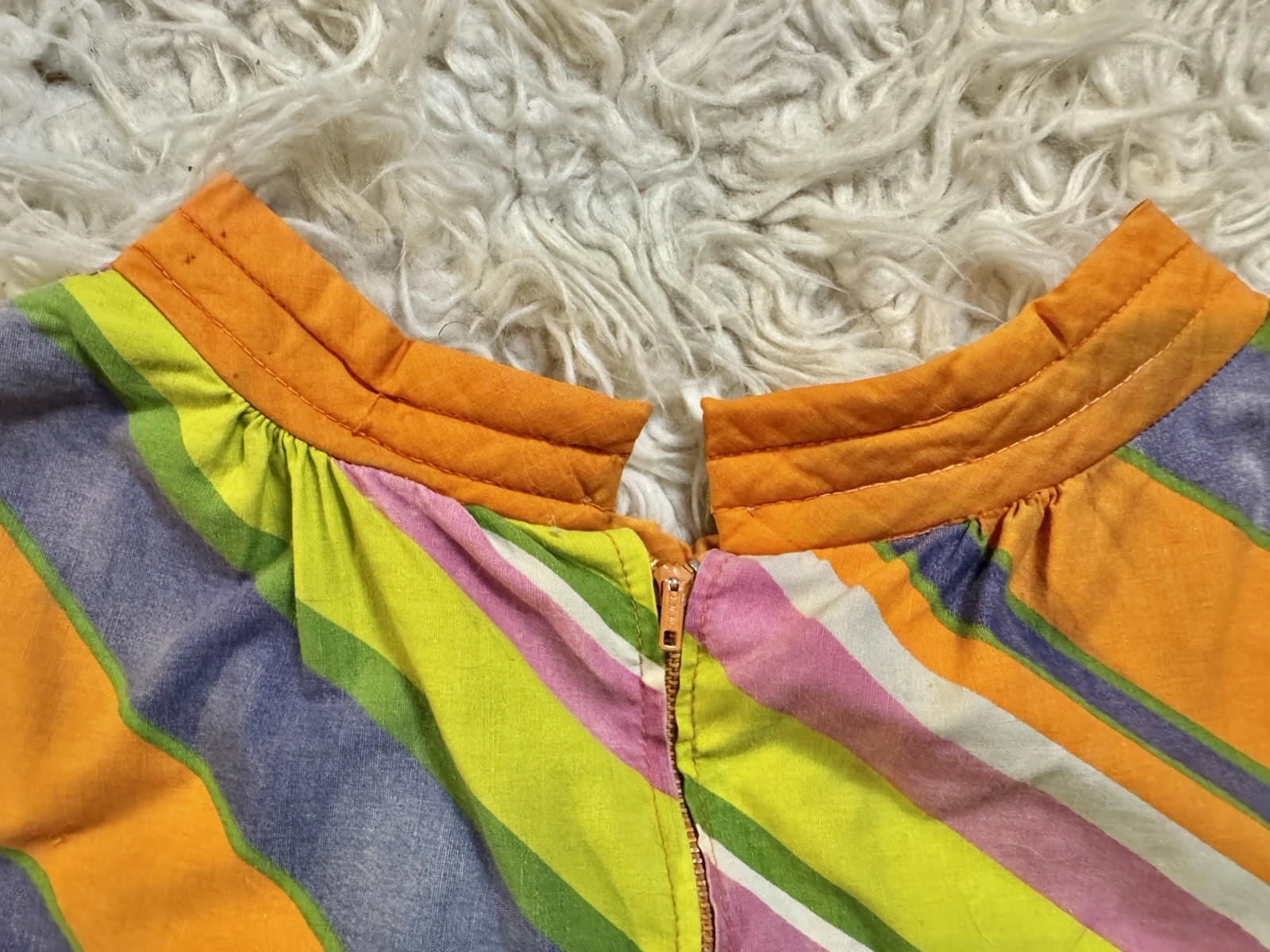 Vtg Stripe Tent A Line 60s Dress Quilted Collar Pocket Cotton XS S