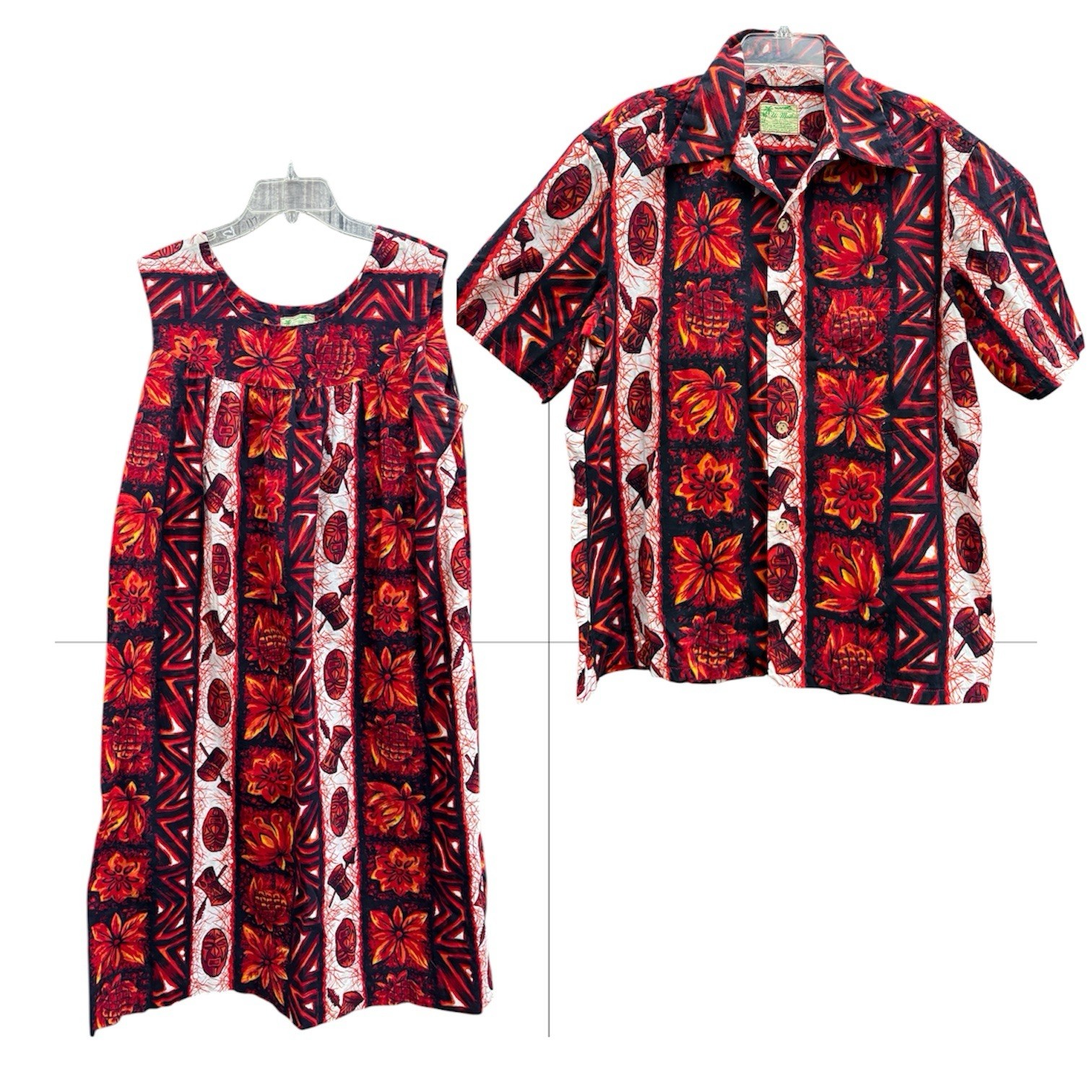 Vintage 60s Ui Makai Hawaiian Honeymoon Set Dress & Men’s Shirt