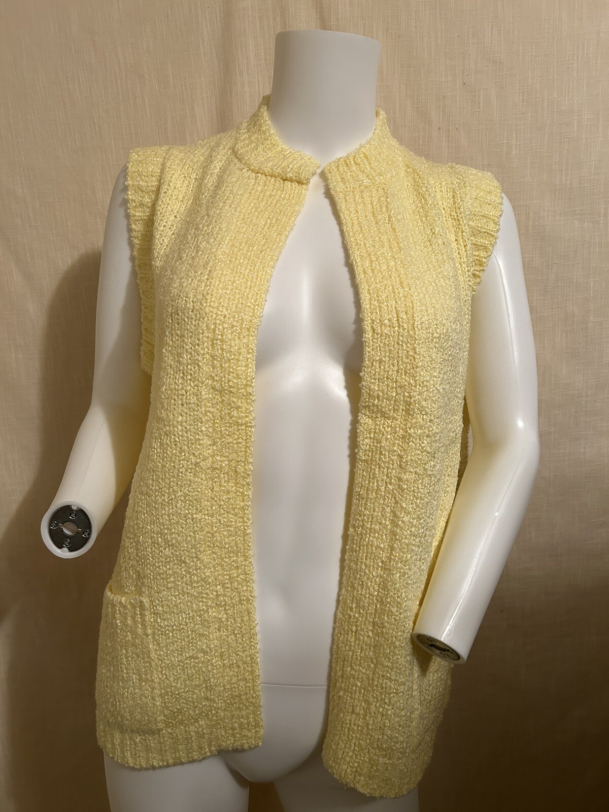 Vtg.? Nwt Le Roy Knitwear Sz.L Open Front Sweater Vest Pastel Yellow