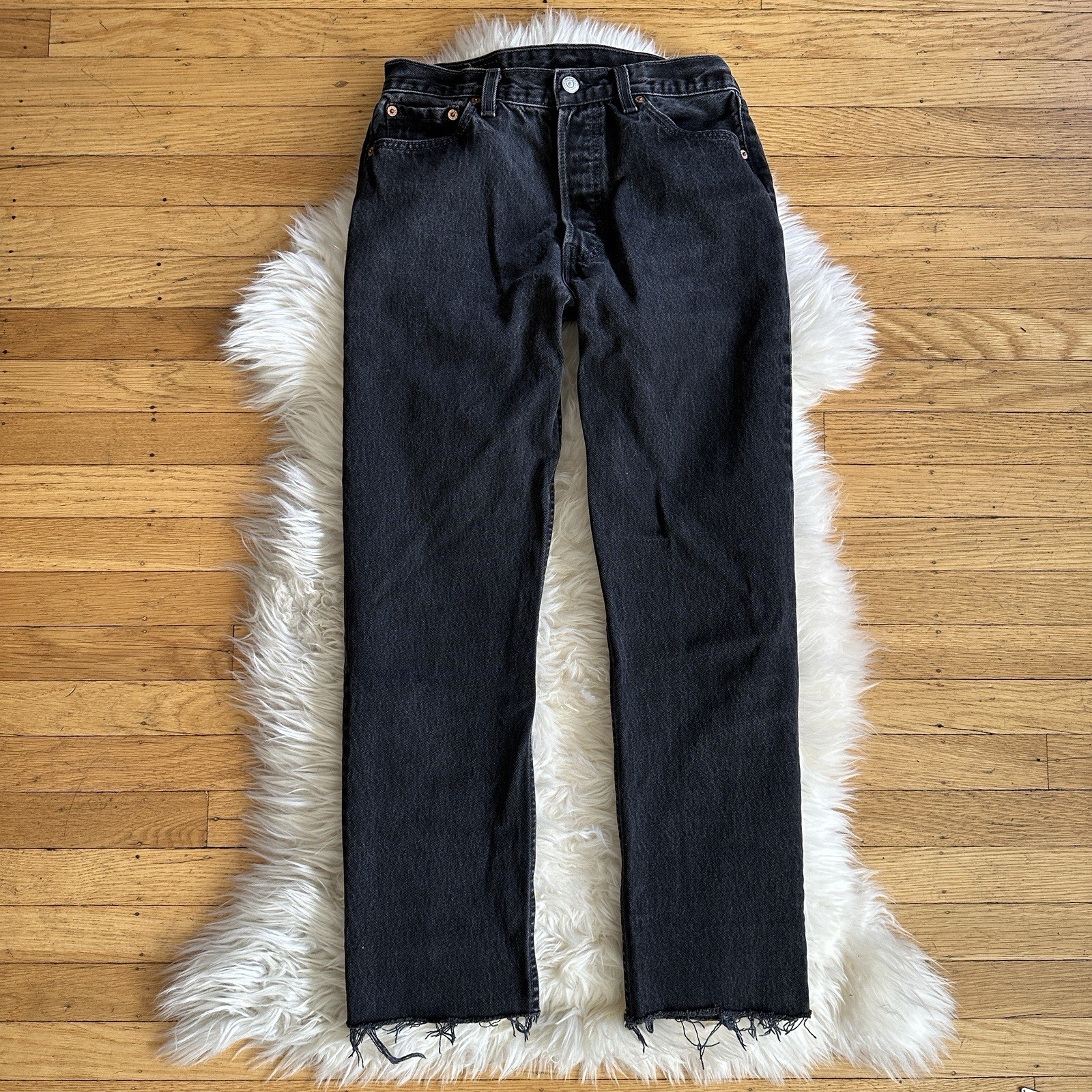 vintage 1980s levi’s 501 made in usa black denim straight leg jeans 30×29