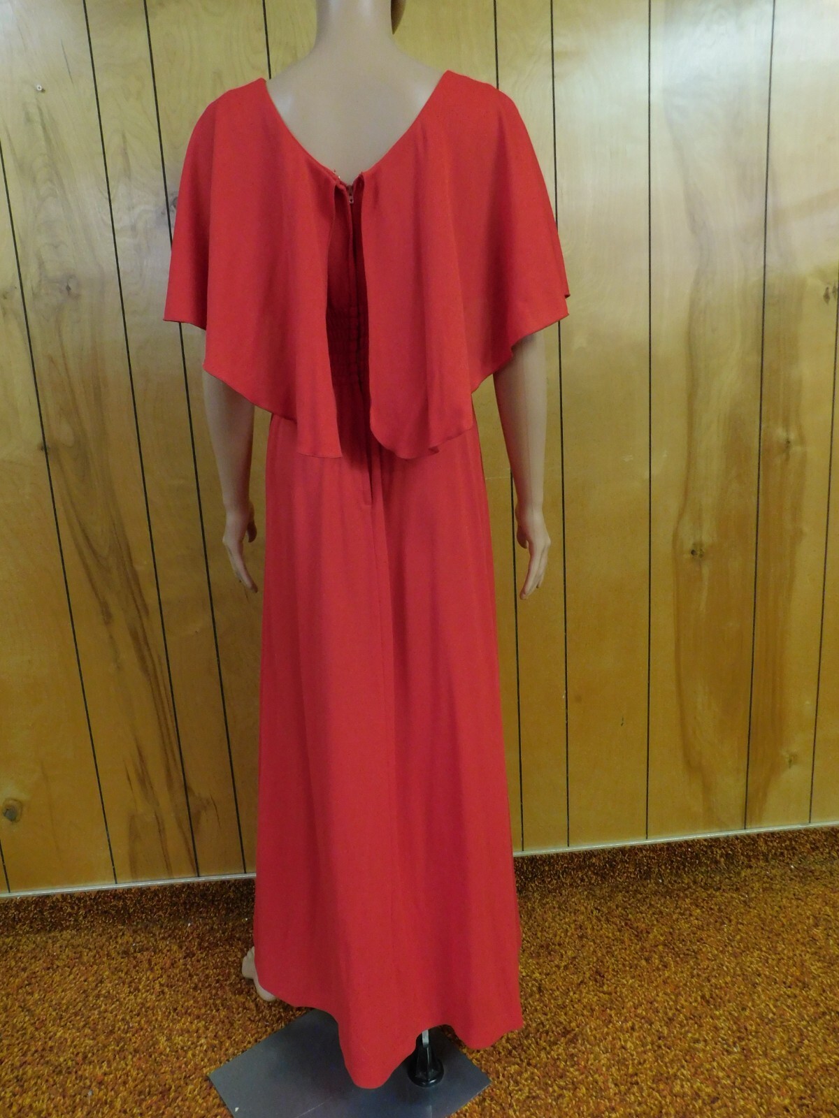Vintage Red Polyester Gown Maxi Dress 26- 30″ W Soiled*