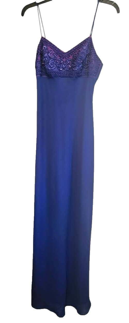 VTG 90s Y2K Morgan & Co Linda Bernell Blue Purple Sequin Maxi Prom Dress Sz 5/6