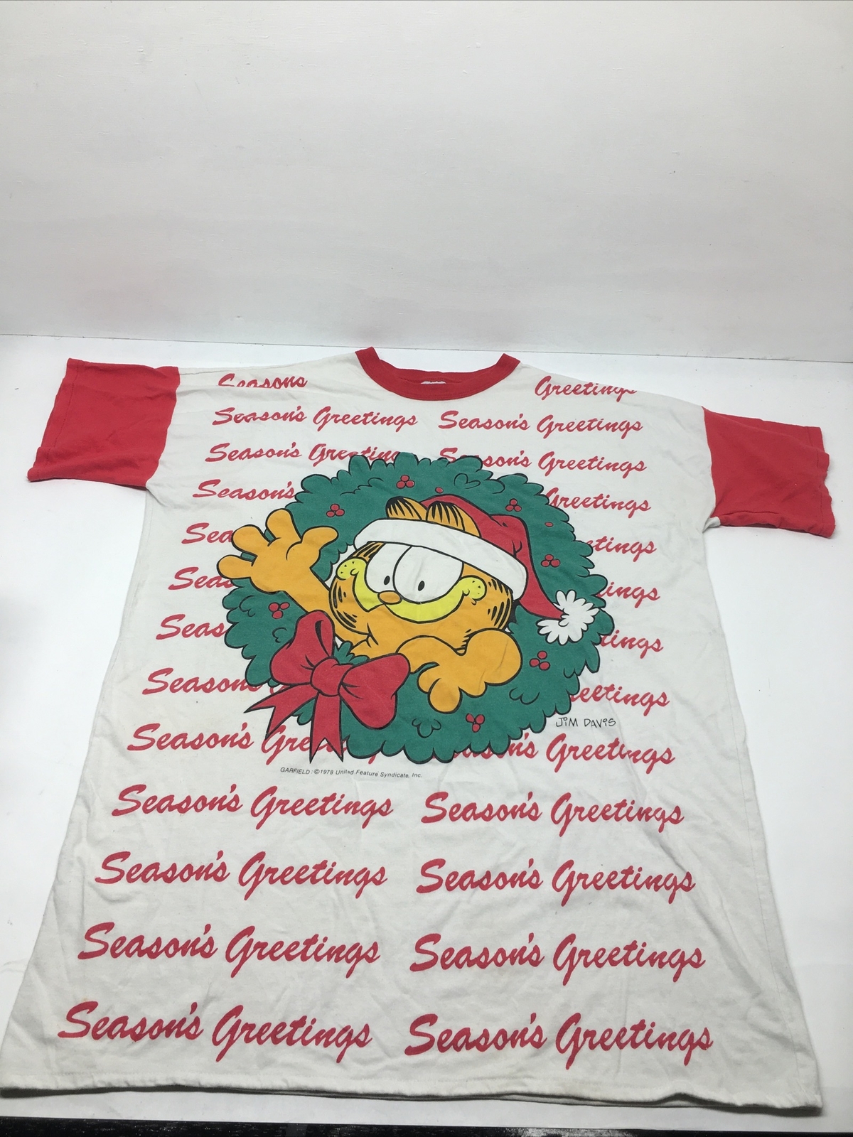 Flirts Garfield Christmas Nightgown Vintage 1978 Jim Davis SEASONS GREETINGS XL