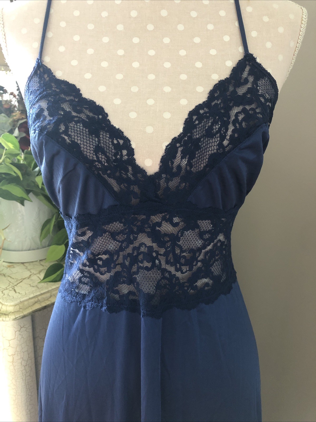 Vtg Maidenform Dreamwear Olga Like Peignoir Nightgown Robe Set Navy Blue Women L