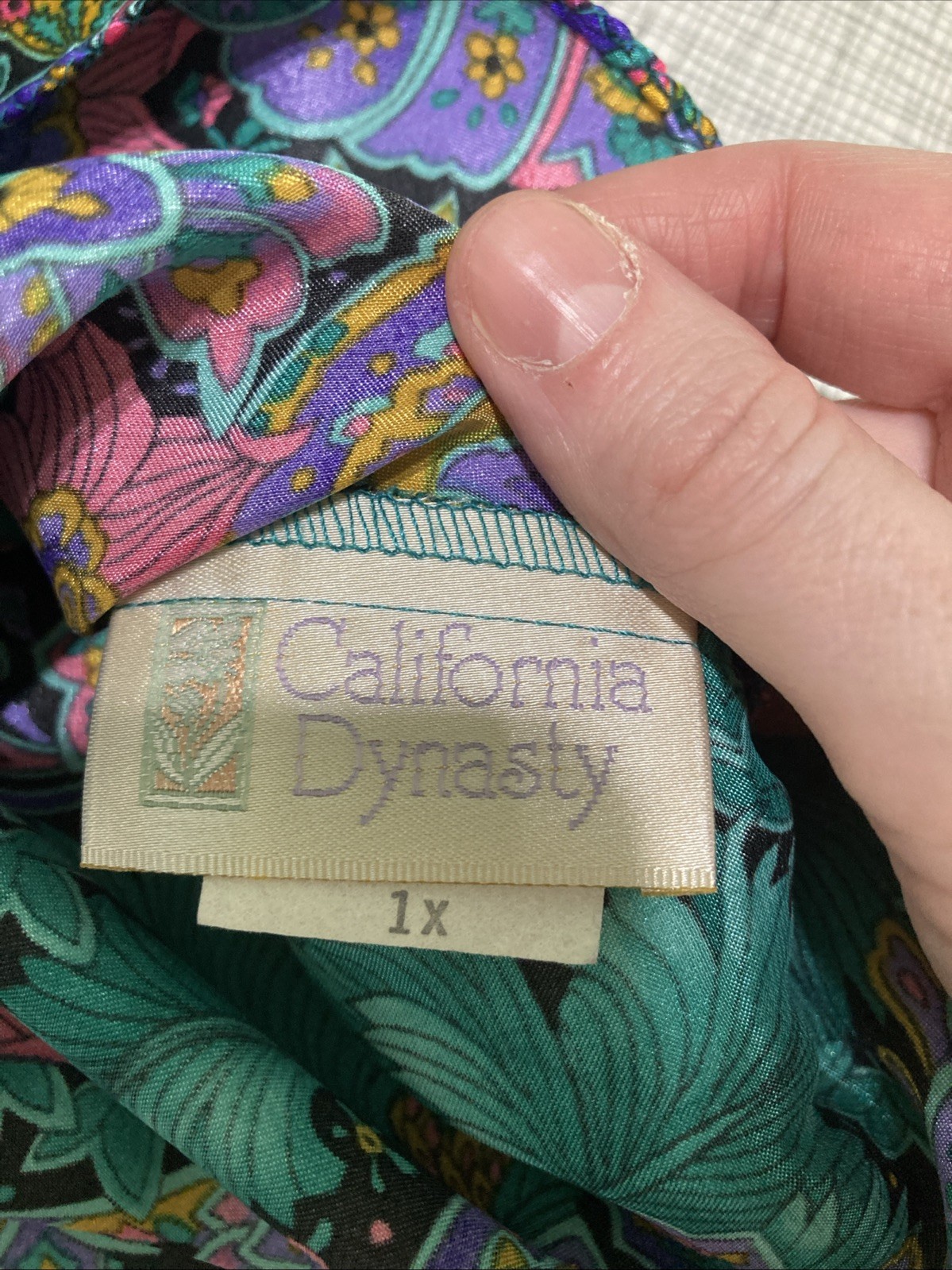 Vtg 80s California Dynasty Satin Cami Tank Top Plus 1X Jewel Tone Paisley Floral