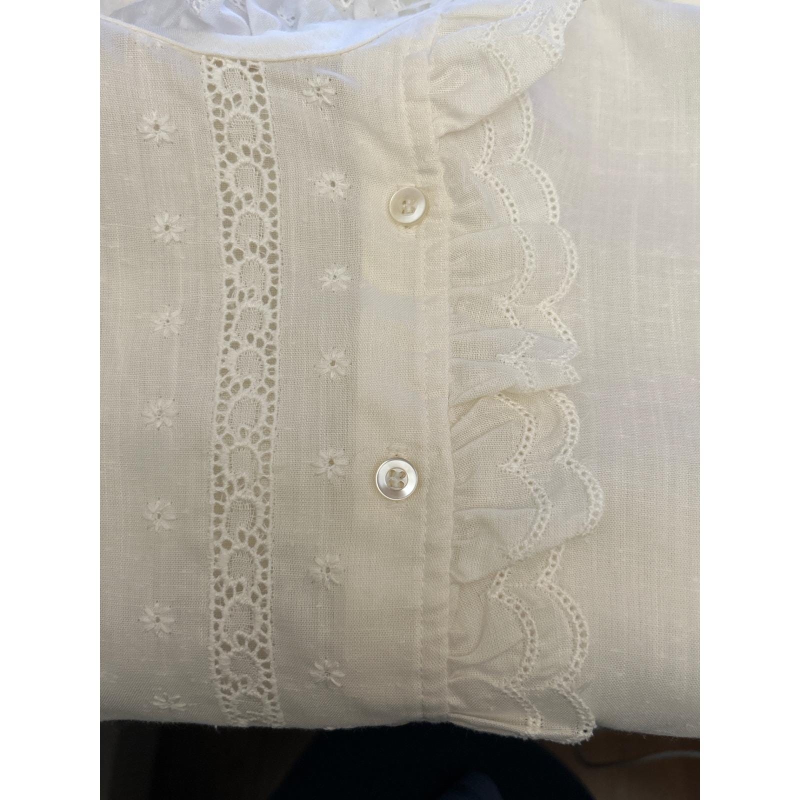 Vintage DC Collections Blouse Cottagecore Victorian Ruffle Lace Eyelet White Top