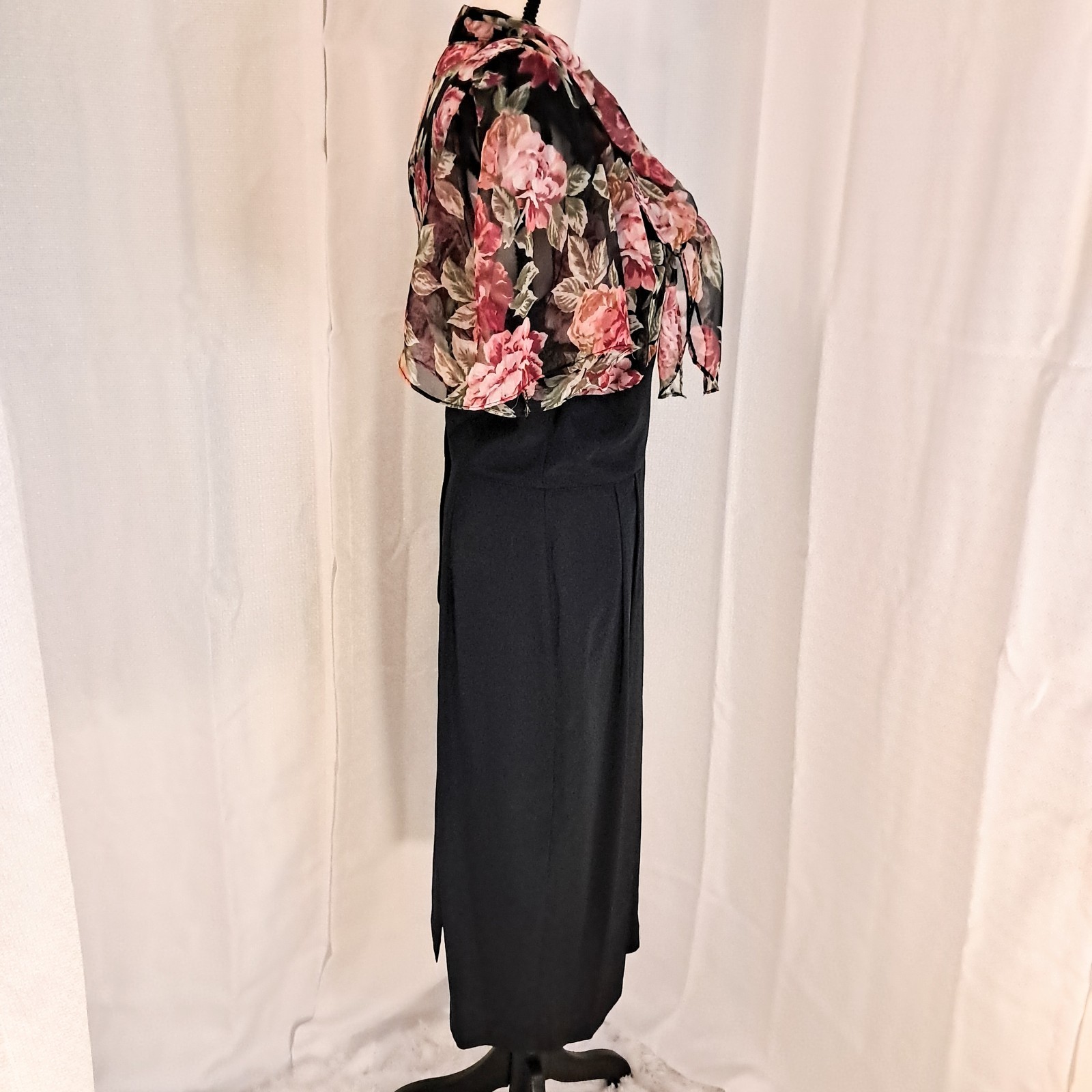 Vintage 80s Phoebe Floral Coquette Midi Dress 40s Inspired Silhouette Sz 14