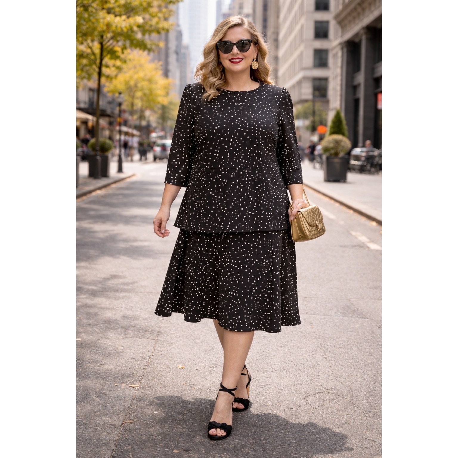 Vtg 80s California Looks Dress Size 16 Black White Polka Dot Layered Shift Retro