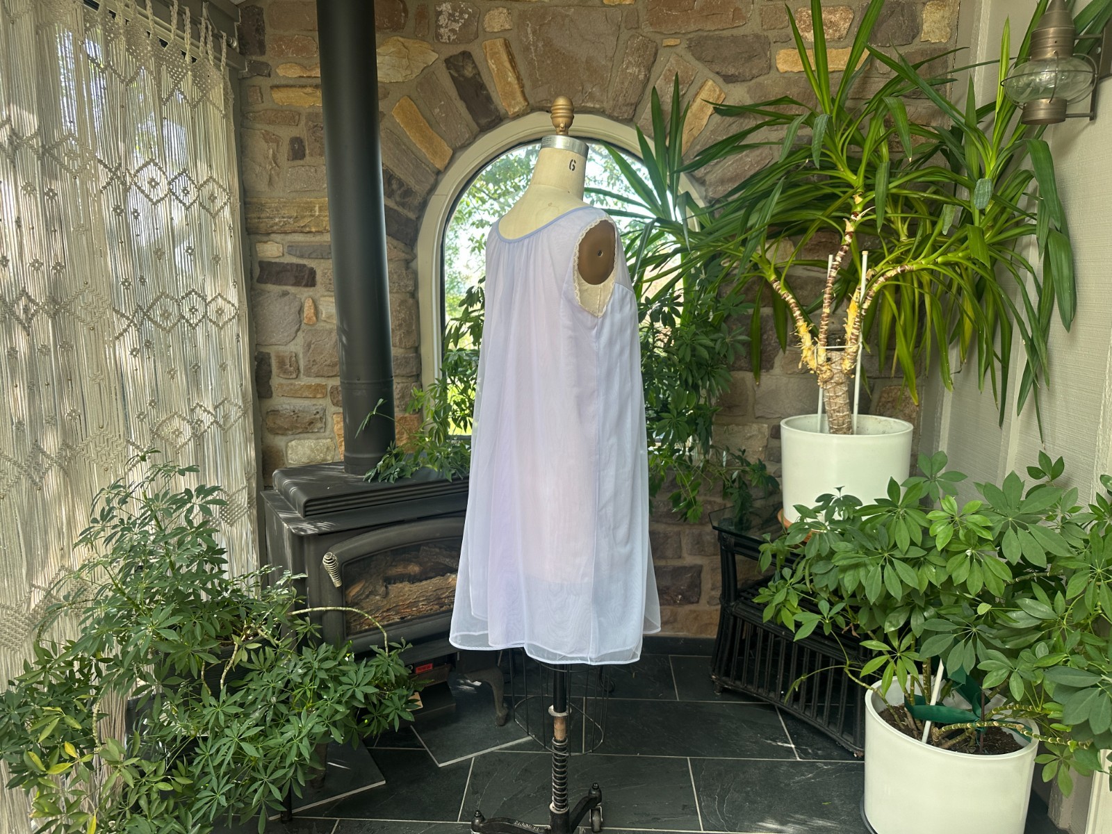 Vintage 1960s Purple Nylon and Ivory Lace Nightgown Pat Allen
