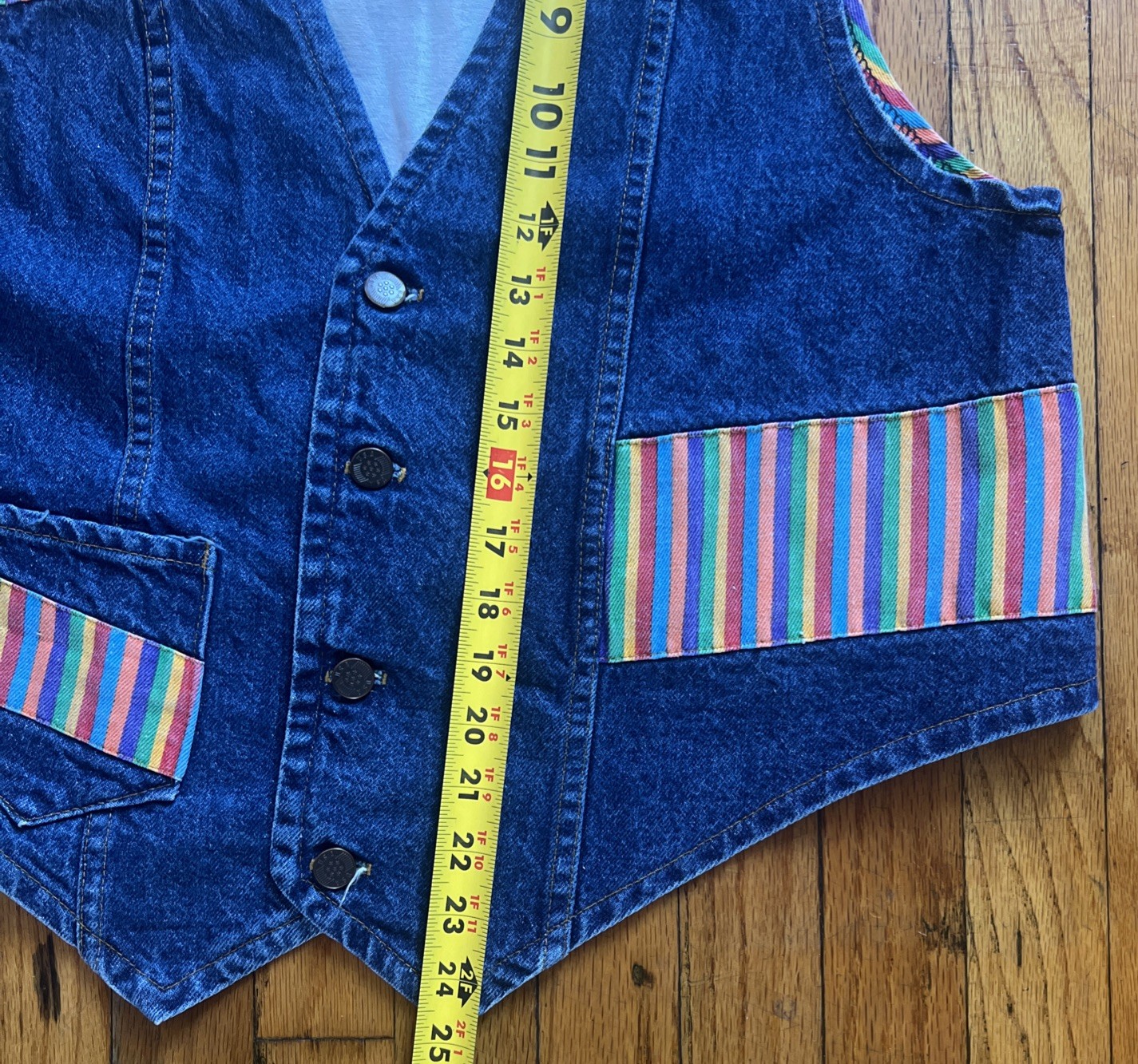Vintage 1970s Rainbow Womens Denim Vest Made In USA Hippy Groovy Size 18 XL