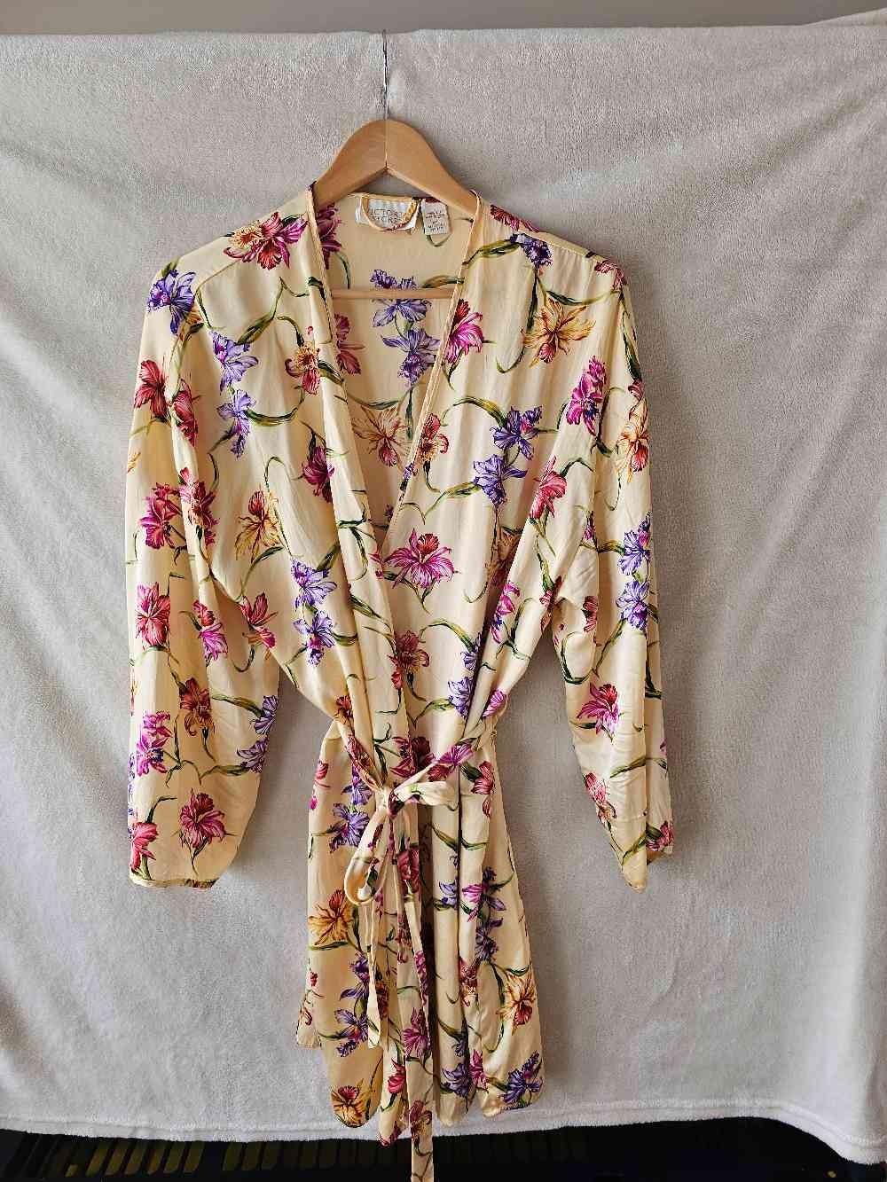 Vintage Victoria’s Secret Gold Label Floral Kimono Robe Belted Short Yellow M/L