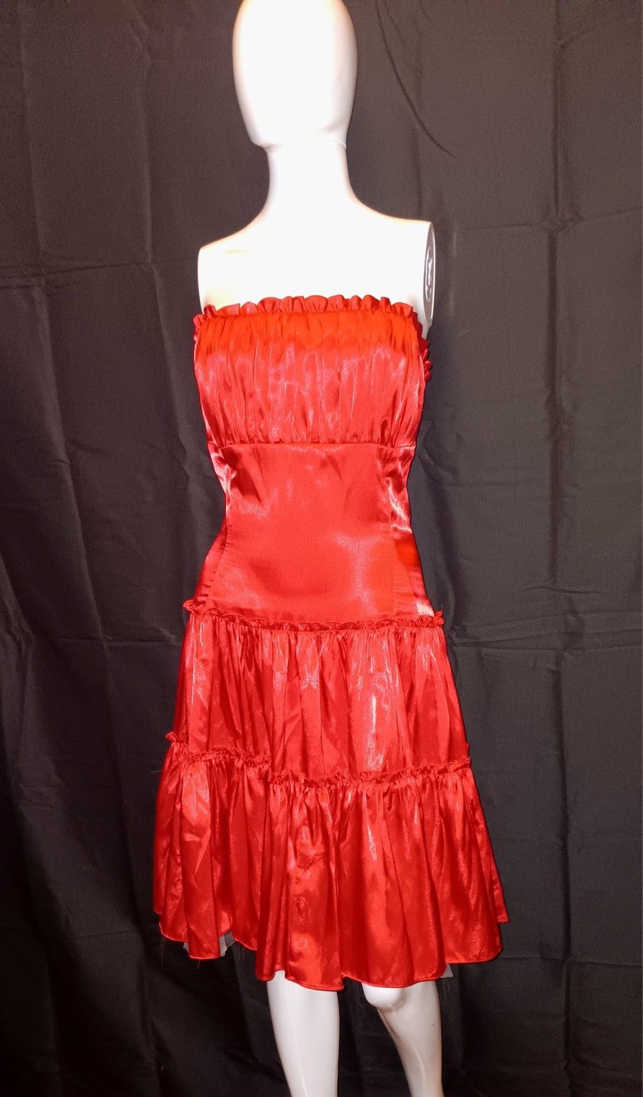 VTG Jessica McClintock Gunne Sax Red Satin Dress Moulin Rouge 1990s Prom Ruffled