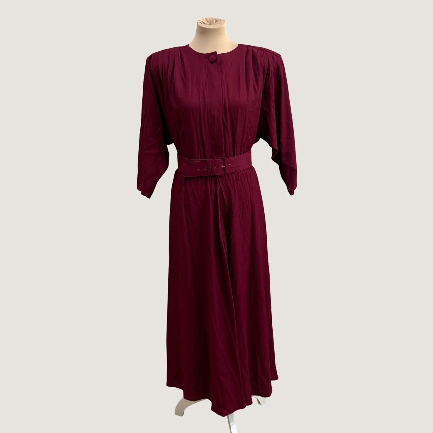 Nina Piccalino Vintage 80s Burgundy Belted Pleated Maxi Dress 9 to 5 Womens 12