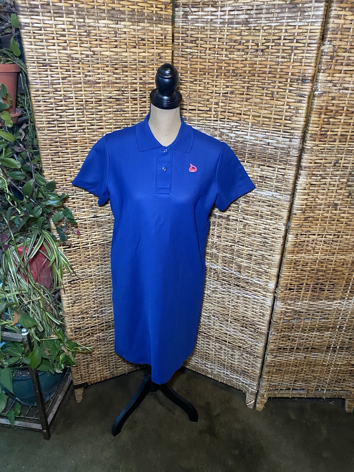 Vintage 70S Blue Polo Dress Short Sleeve Red Whale Measurements In Details ￼￼