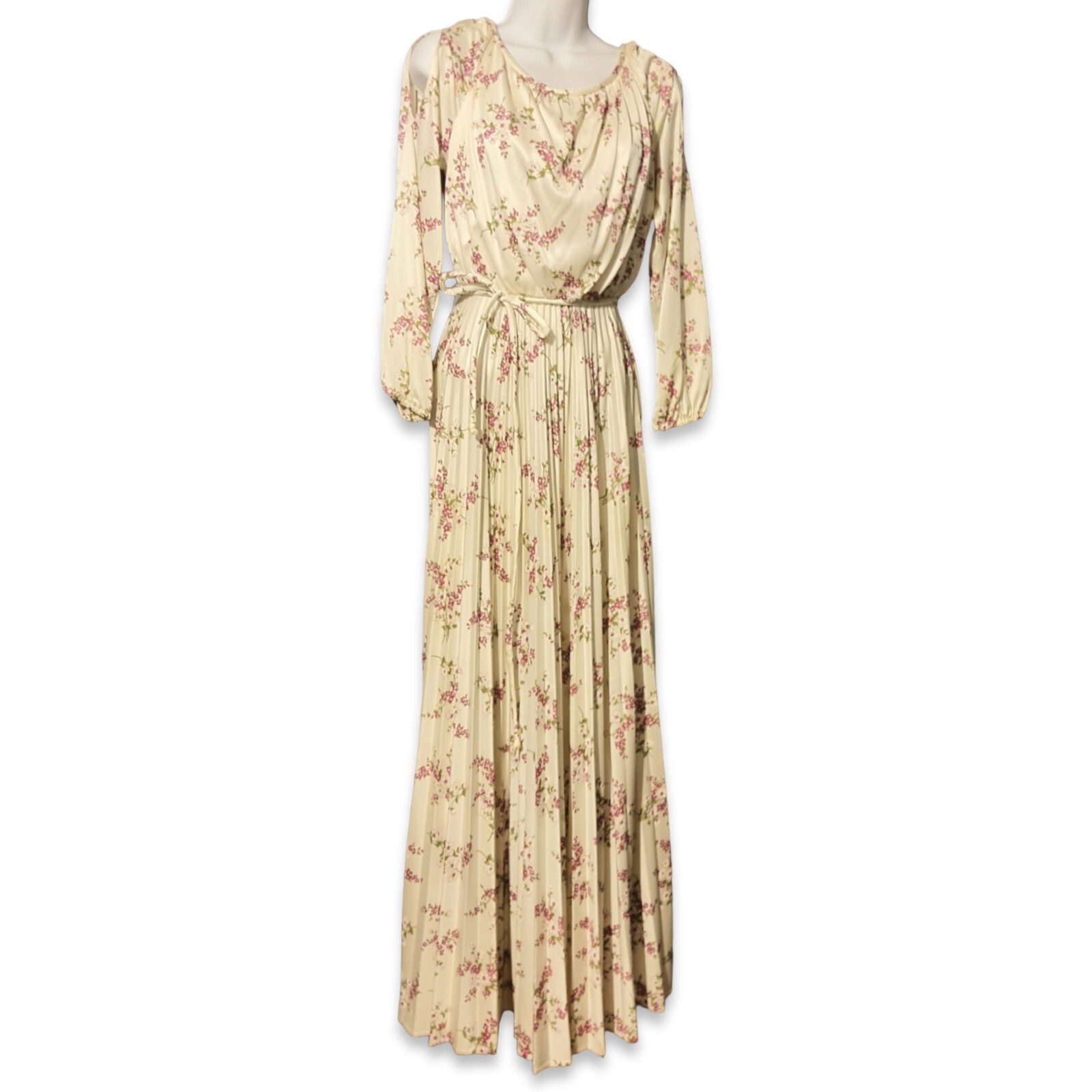 True Vintage Floral Maxi Dress Prairie Cottagecore Empire Pleated Granny JCP 70