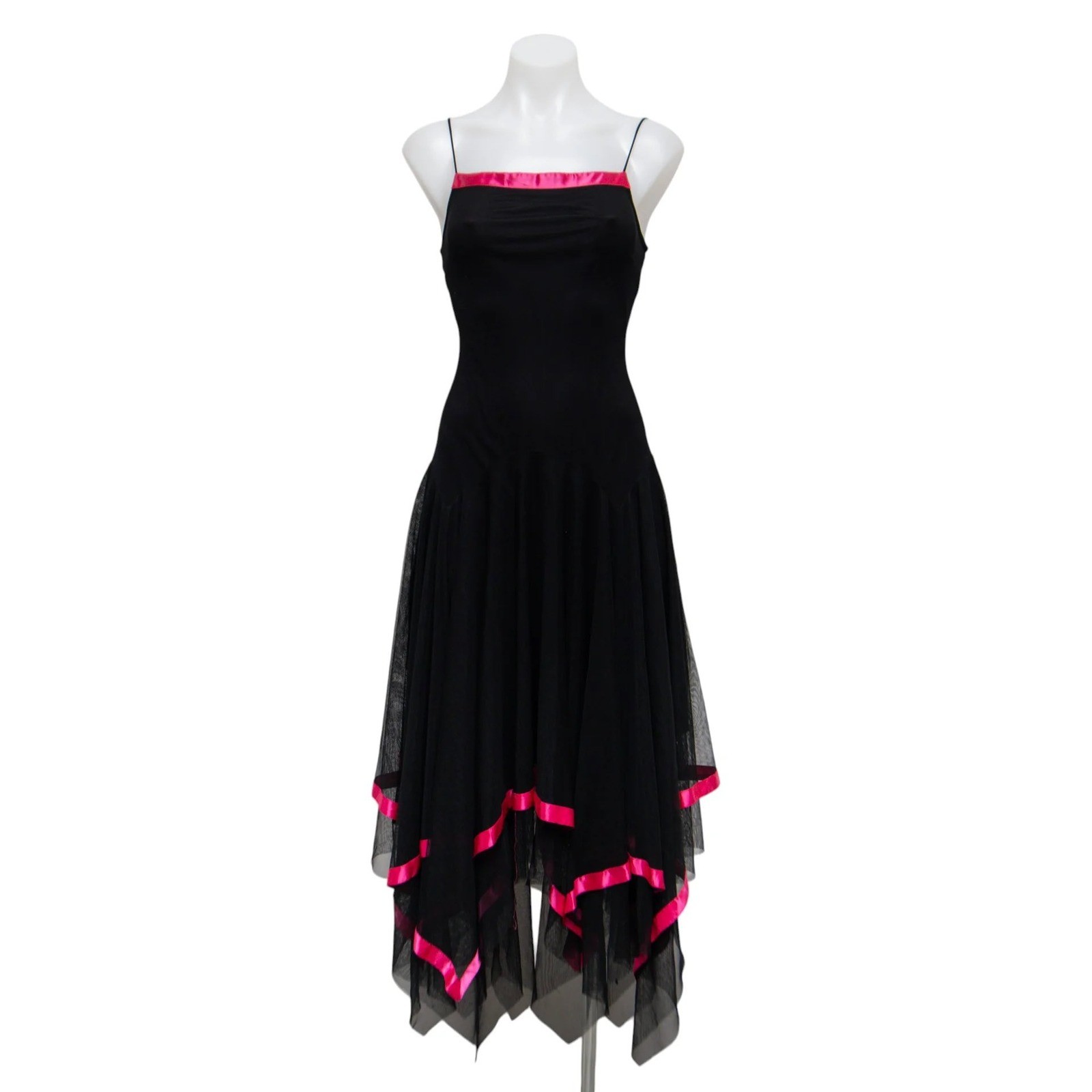 Kiki USA Womens XL Vintage Y2K Black Pink Tulle Drop Waist Handkerchief Dress