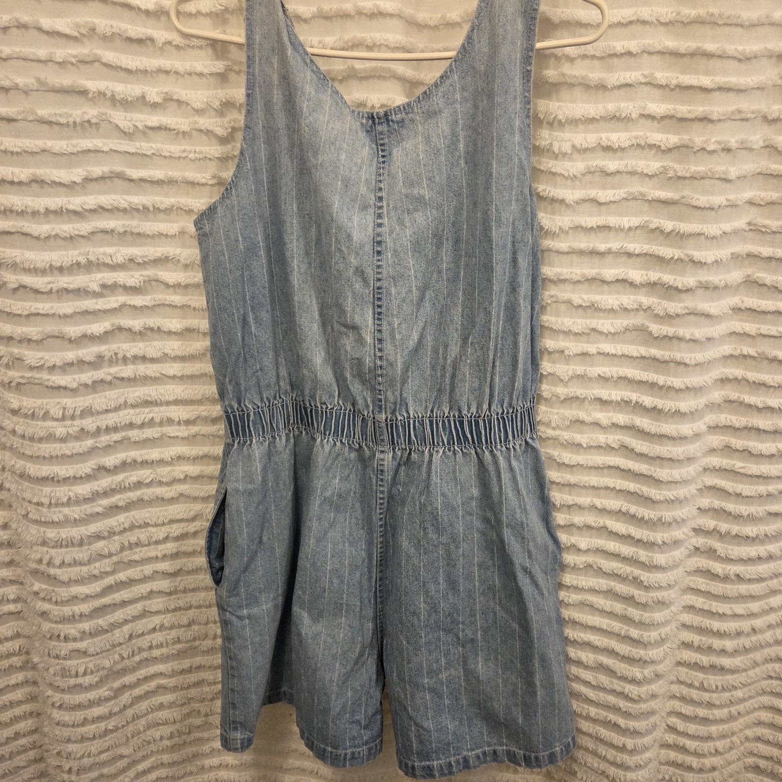 Vintage Dreams Denim Jumper Overall Shorts Striped Womens XL Read