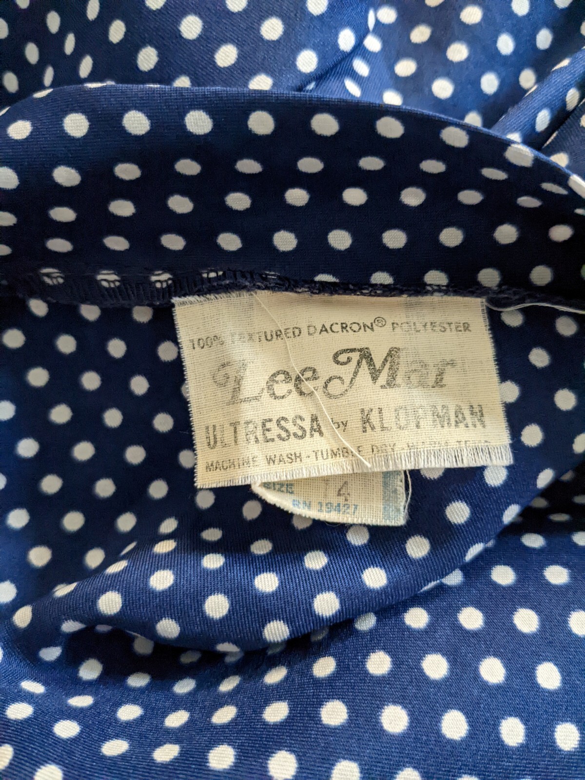 VTG 1970s Lee Mar Necktie Button Blouse Shirt Blue Polka Dot Sears Sz 14 Large L